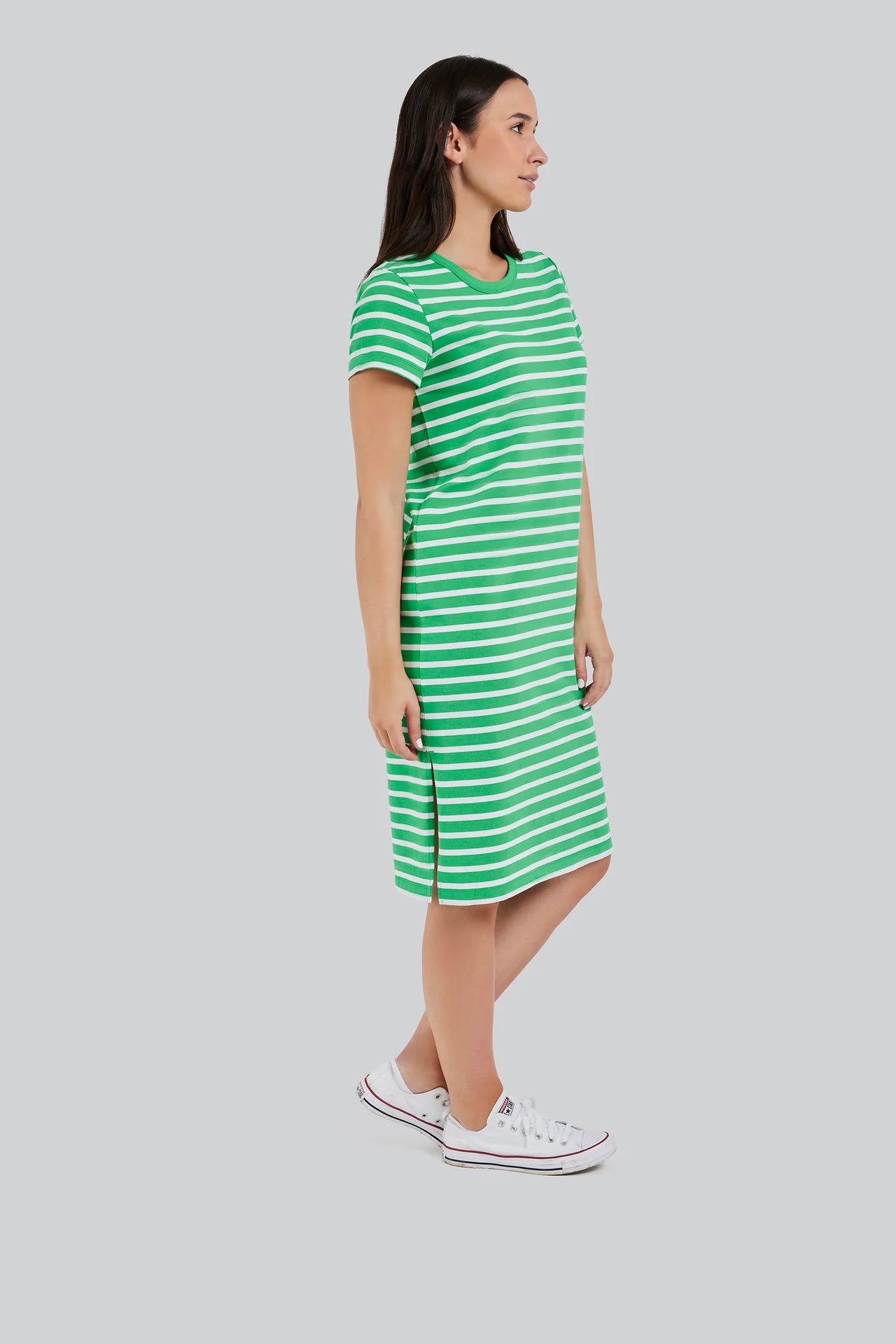 NEWPORT DRESS  - KELLY GREEN STRIPE