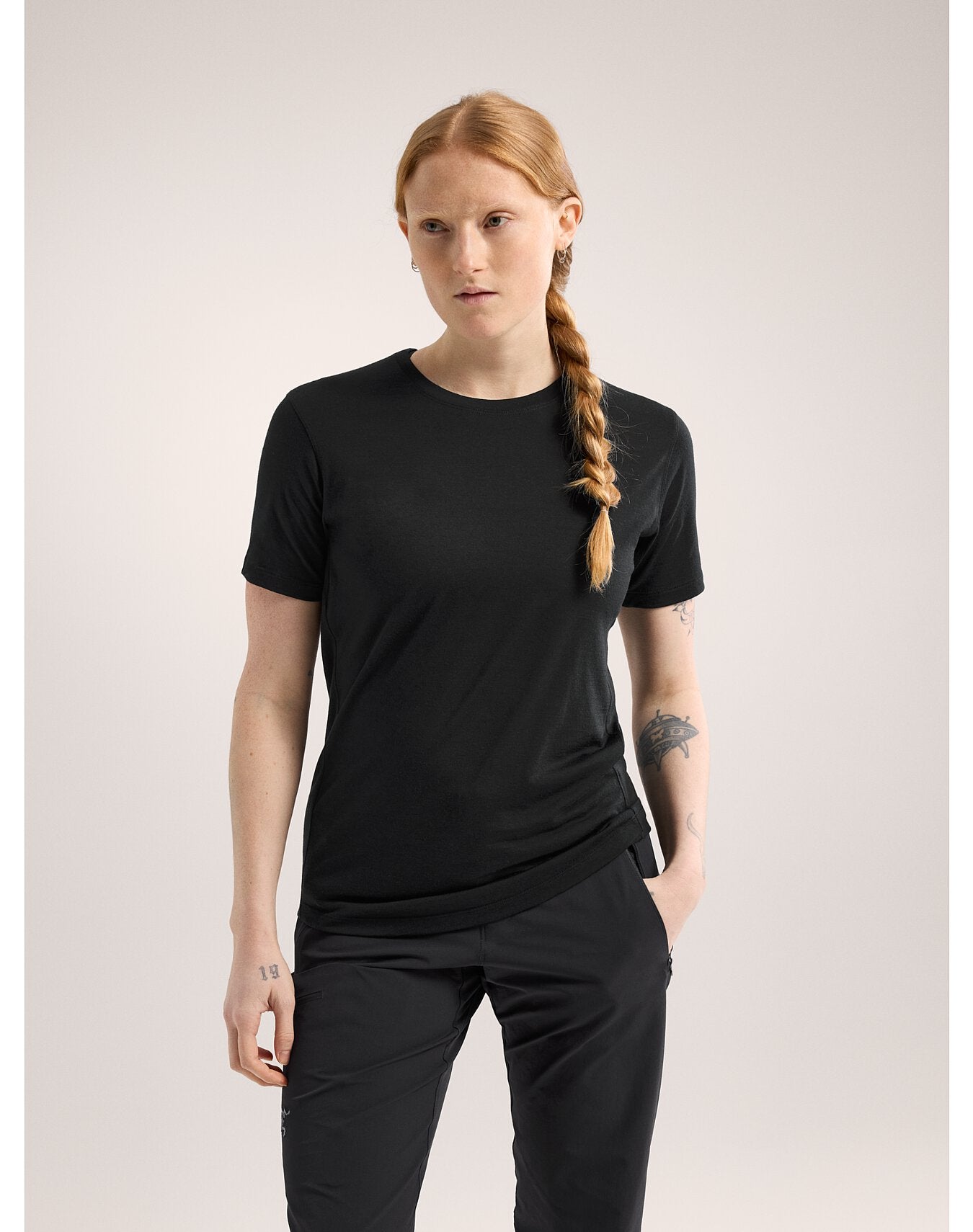 LANA MERINO WOOL CREW NECK SHIRT SS WOMEN'S - BLACK