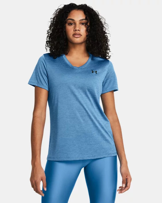 T-shirt avec encolure en V UA Tech Twist pour femmes - BLUE - 444